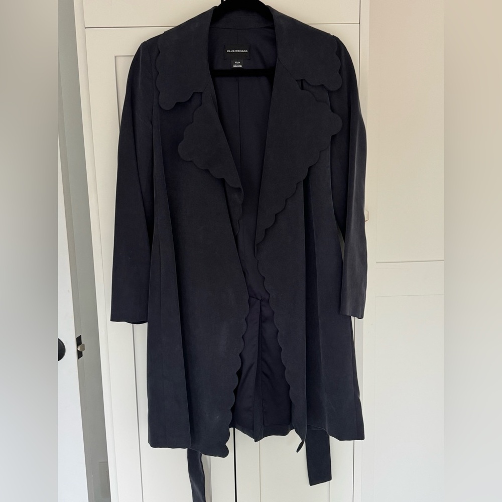 Club Monaco Navy Blue Trench Coat Classic Lapel Design